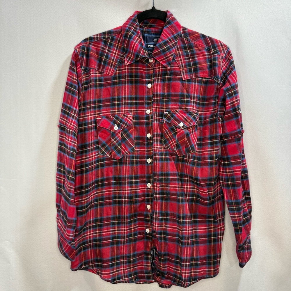 Turnrows Red Blue Plaid Flannel Button Down Shirt Men’s Medium